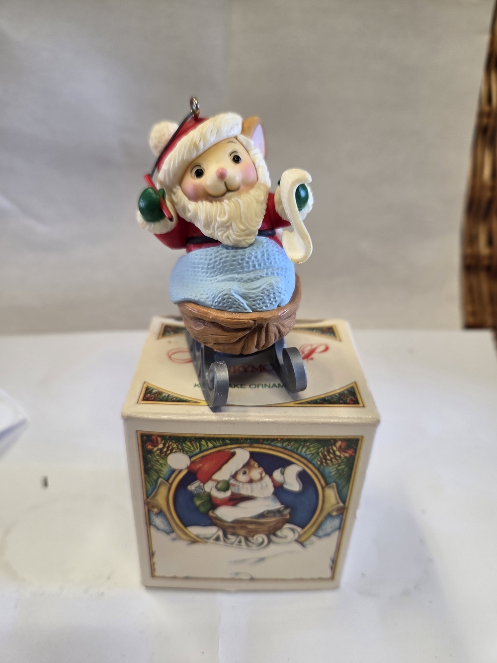 Vintage 1983 Avin Santa Sled Ornament in Red, Blue and White